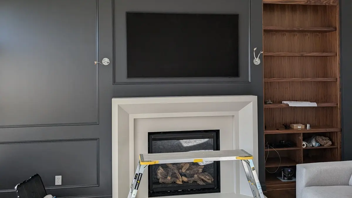 Samsung Frame TV flush-mounted on wall with art mode active installed by Rock Paper TV in Louisville KY