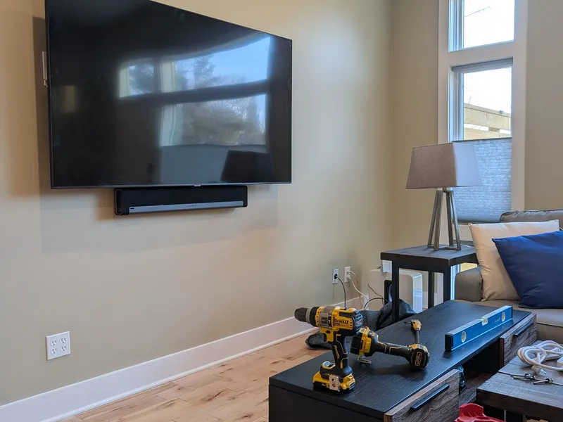 75-inch Samsung TV with Sanus tilt mount and Sonos soundbar in the Highlands Louisville