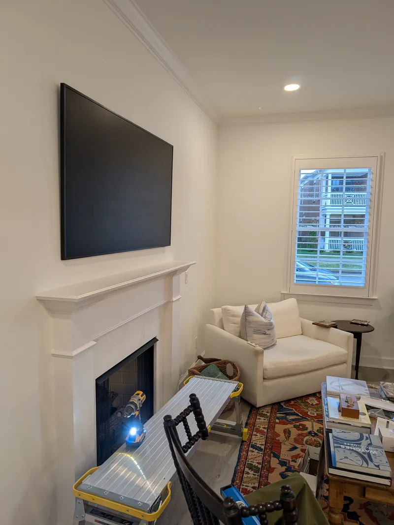 Samsung Frame TV mounted above fireplace in Norton Commons Louisville KY