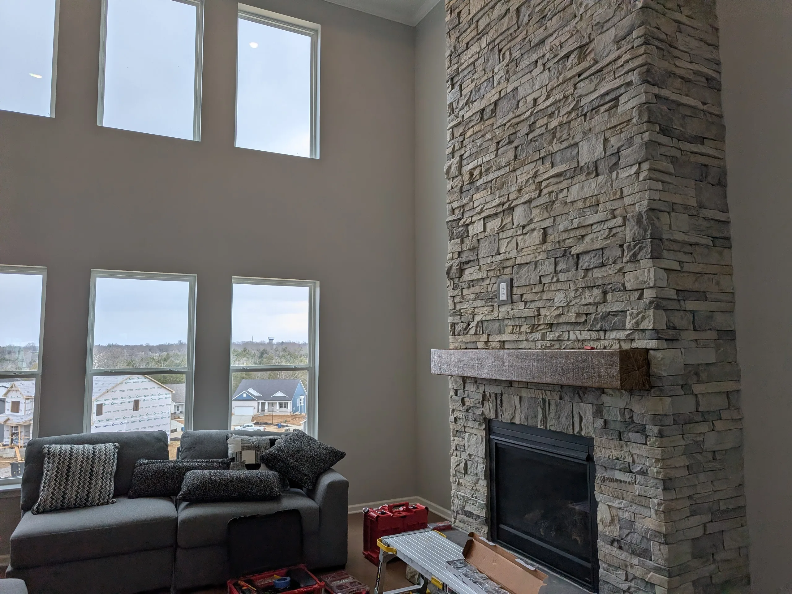 Stone fireplace TV mount before installation Catalpa Farms Louisville KY